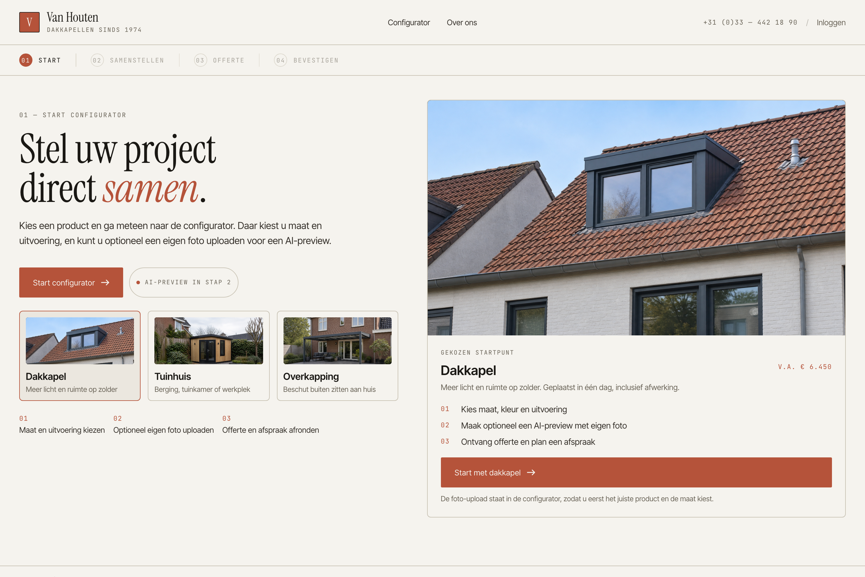 Screenshot van de productkeuze in de Configly configurator